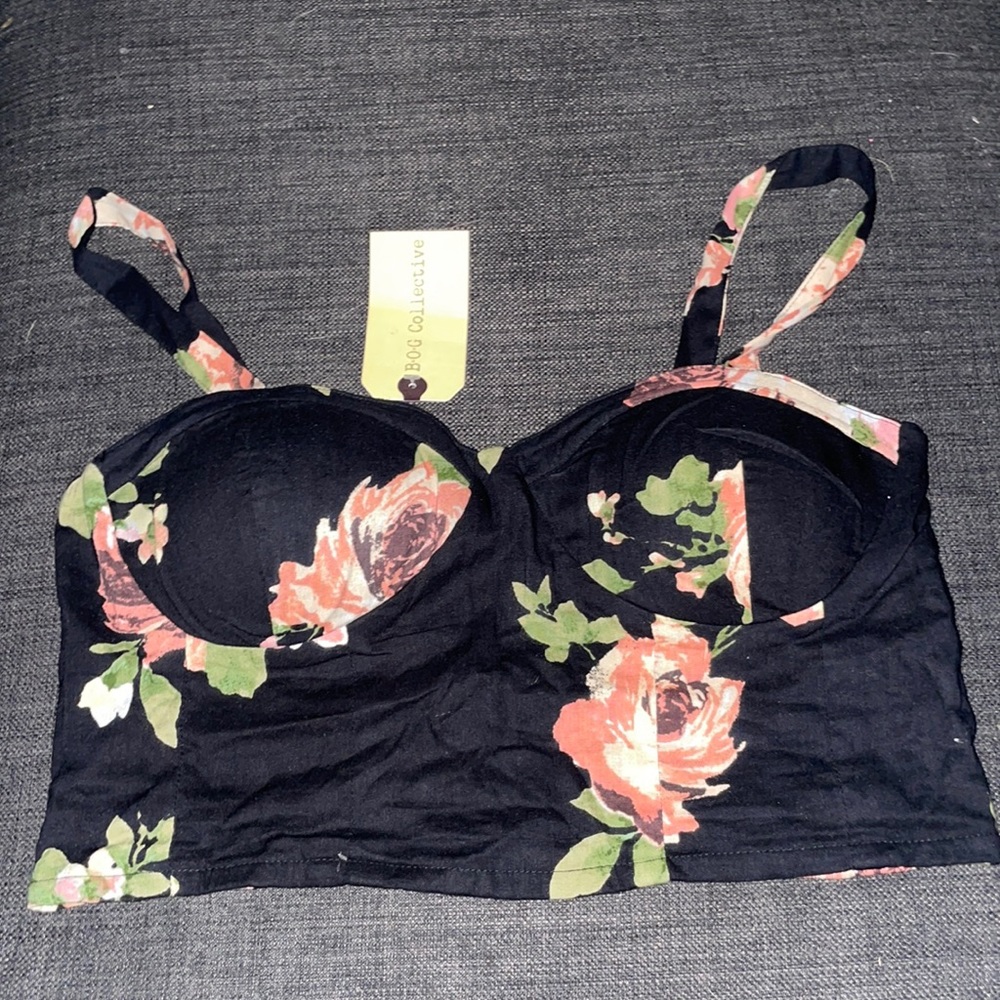 Brand new black floral crop top
